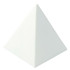 A white stress pyramid with a smooth finish. The product has a simple design and features a logo.