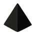 A black stress pyramid with a sleek, smooth surface and a pointed top, featuring a logo on one side.