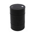 A black stress oil drum featuring a cylindrical shape with two circular details on top and a branded logo.