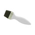 A stress brush featuring a white handle and a black bristle head; includes a metallic silver detail.