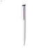 A white plastic pen with a sleek design and a clip at the top. It features a logo on the body.
