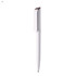 A plastic pen in white with a sleek design and a cap, featuring a logo on the side.