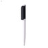 A plastic pen with a white body and a black cap, featuring a branding logo.