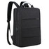 A black laptop backpack with padded shoulder straps and a top carry handle, featuring multiple zippered compartments and a logo.