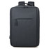 A dark grey backpack featuring a front pocket and dual shoulder straps. It has a streamlined design and a top handle.