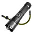 A black outdoor torch with a textured grip and a green lanyard. The torch features a control button on its side.