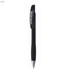 A black plastic pen with a sleek design and a logo prominently displayed on the barrel.