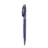 A purple metal pen with a chrome clip and detailing, featuring a branding logo.