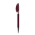 A burgundy metal pen with a sleek design and a silver clip. It features a branding logo on the barrel.