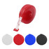 A compact tape measure in red, featuring a white measuring tape and four additional colours: white, blue, and black.