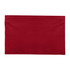 A red cotton tea towel with a smooth surface, featuring a logo in the corner.