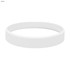 A white silicone wristband with an embossed design and a logo.