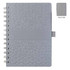 A grey La Trobe Stone Paper Notebook featuring an embossed pattern and a matching elastic band. Includes a view of the back side.