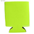A bright green foam stubby holder with a cut-out base and a simple design, featuring a logo.