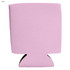 A pink foam stubby holder with a classic design, featuring a logo on one side. Suitable for drinkware.