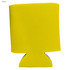 A drink bottle stubby cooler in bright yellow, featuring a logo, designed to fit standard drink bottles.