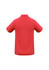 A red polo shirt featuring a collar and short sleeves, with a logo on the left side.