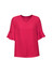 A bright pink blouse with fluted sleeves and a V-neck design. The garment has a simple, elegant silhouette.