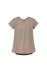 A women's khaki V-neck pleat blouse with short sleeves, featuring a relaxed fit and a smooth texture.