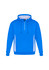 A blue unisex hoodie with a white side design and a front zip. It has a hood and a logo on it.