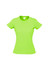 A bright green women's short sleeve tee with a fitted design, featuring a logo on the chest area.