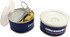 A small blue pull can containing peanuts, featuring a metal tab and a plastic lid.