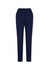 Navy women's slacks with a bandless elastic waist, featuring side pockets and a tailored fit. Includes a branding logo.