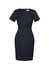 A short sleeve shift dress in navy blue with a fitted silhouette and a subtle brand logo.