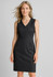 A sleeveless v-neck dress in black, fitted with subtle seam detailing and a polished look. It features a branding logo.