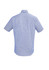 A light blue short sleeve button-up shirt featuring a back yoke and a logo.