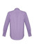 A long-sleeve button-up shirt in purple with a checkered pattern and a branded logo on the back.