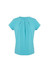 A light blue short sleeve top with pleat detailing and a round neckline. It features a logo on the design.