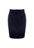 A navy women's skirt with a fitted design and pockets, featuring a waistband and a subtle logo detail.