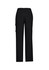Black women's comfort waist cargo pants with side pockets and a simple design, featuring a logo on the waistband.