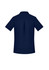A navy short sleeve women’s shirt featuring a back centre pleat and a collar. It has a logo on the design.