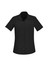 A black short sleeve shirt with a collar and a single chest pocket, featuring buttons and a simple design.
