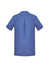 A blue women's tunic with short sleeves and a back pleat, featuring a branding logo.