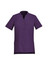 A purple women's tunic with a collar, short sleeves, and front buttons, featuring side pockets.