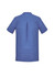 A blue women's tunic with short sleeves and a centre back pleat, featuring a simple design and a logo.