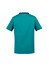 A teal men's scrub top featuring a contrasting collar. The back view highlights a simple, modern design.