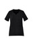 A round neck women's scrub top in black with short sleeves and two front pockets.