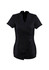 A black spa women's tunic with a modern, short sleeve design and a crossover front. Features a side split and a logo.