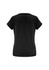A black women's short sleeve top with a classic round neckline and a fitted silhouette. Includes a branding logo.