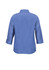 A blue 3/4 sleeve shirt with a collar and a simple design, featuring a logo on the back.