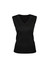 A black women's vest with a V-neckline and sleeveless design, featuring a ribbed hem.
