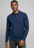 A navy long sleeve polo shirt for men, featuring a collar and a logo on the chest.
