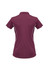 A maroon women's short sleeve polo shirt with white detailing and a logo on the side.