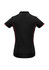 A short sleeve polo shirt in black with pink accents and a logo on the side.