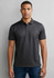A dark grey men's short sleeve polo shirt with a collar and a logo on the chest.