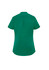 A green short sleeve blouse with a back pleat and a collar, featuring a logo.